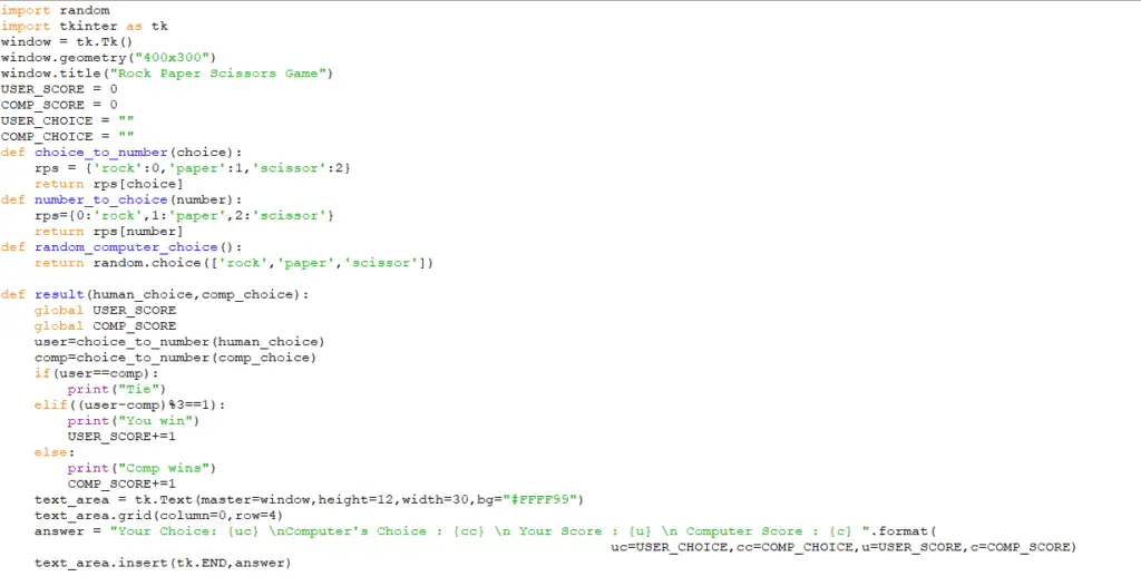 rock paper scissors game python code